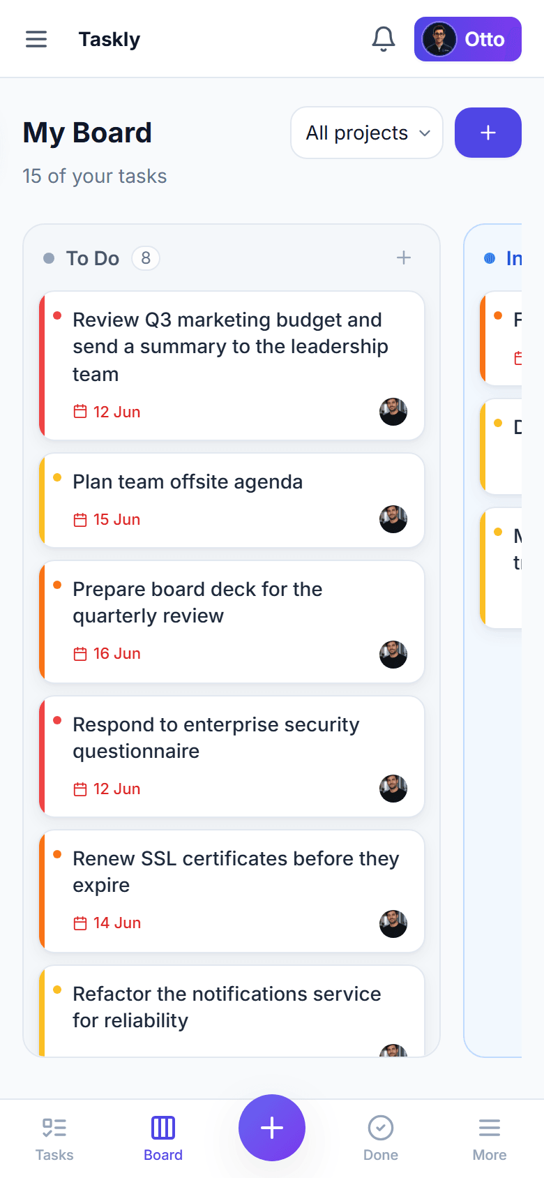 Taskly board on mobile