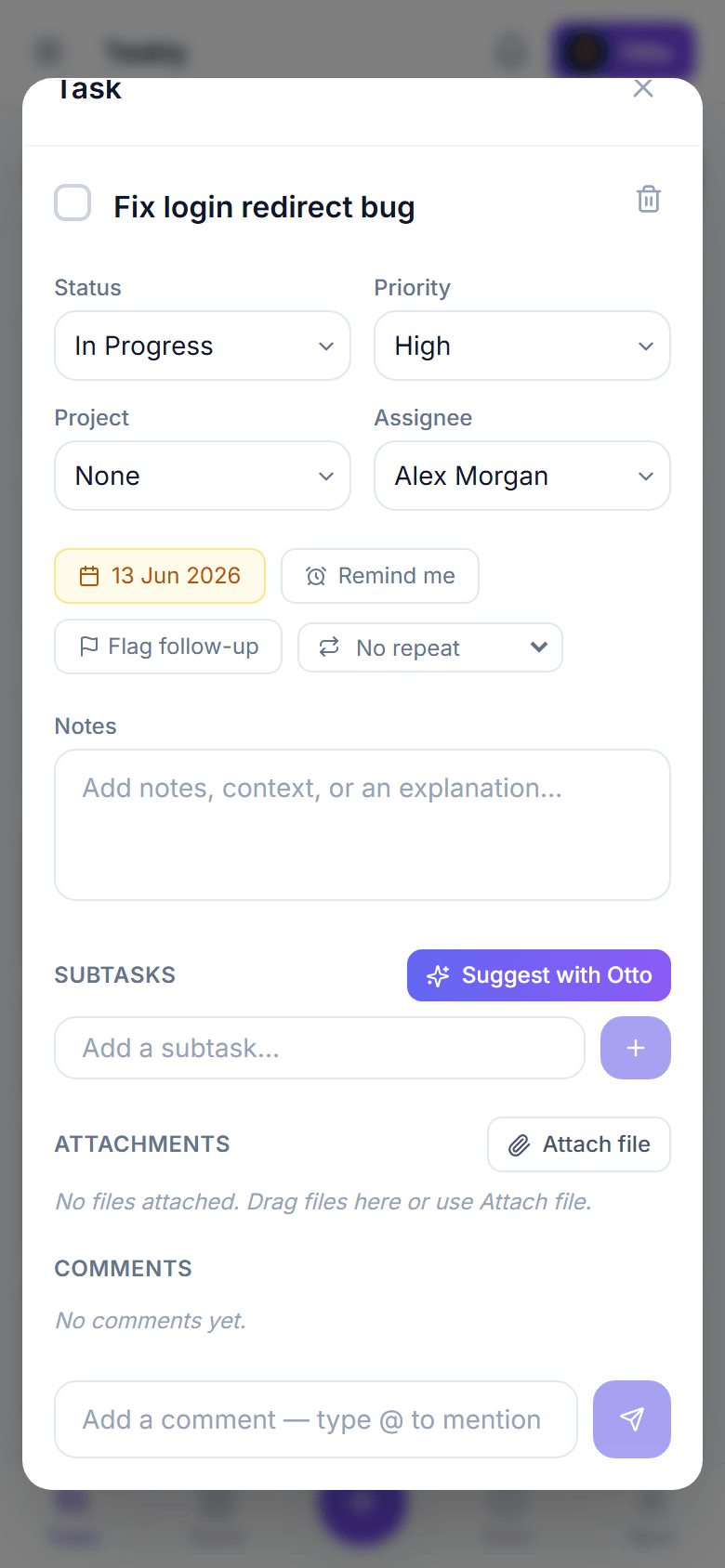 Taskly task detail on mobile
