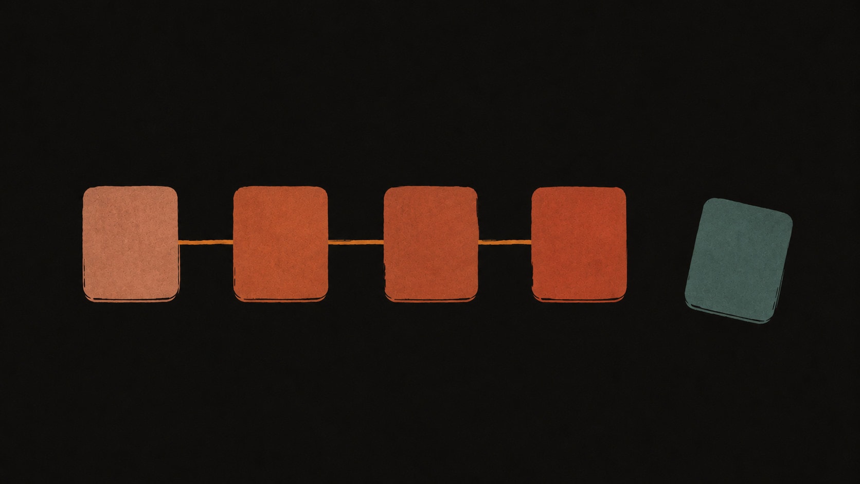 Four simple app shapes arranged in a row, with a fifth shape set aside from them.