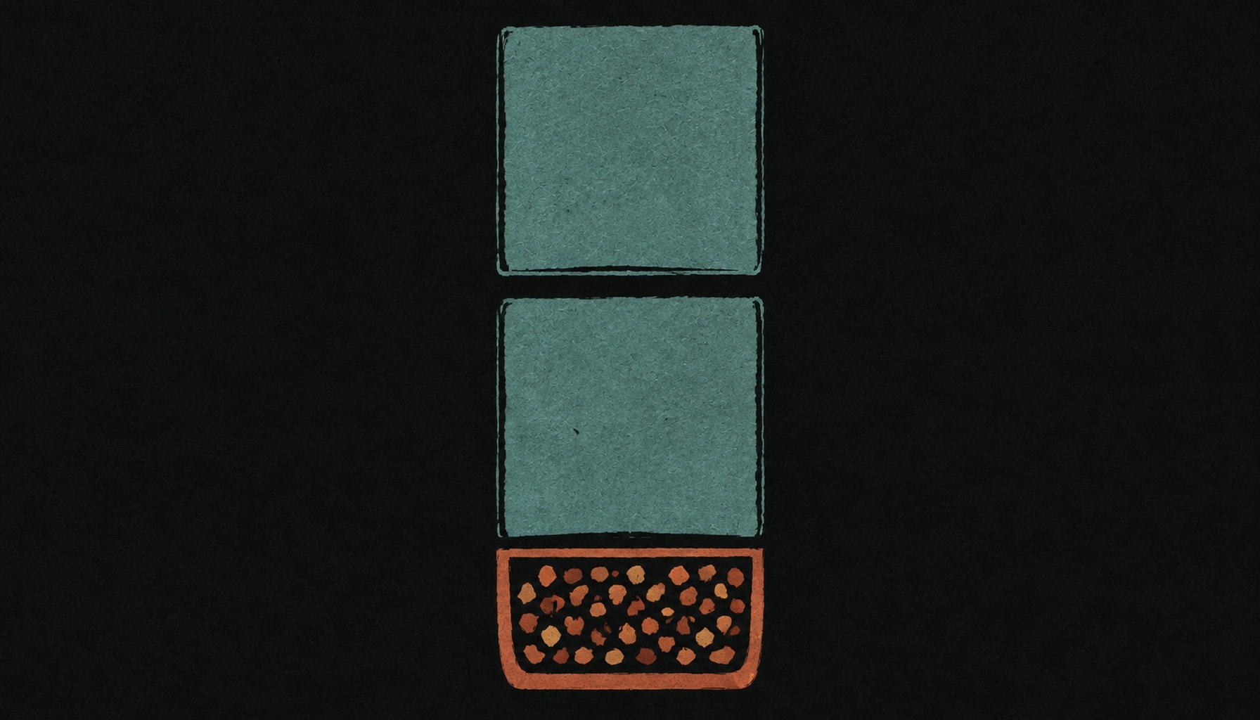 A single day drawn as a vertical strip: one large protected block, a small gap, a second block, and a wide container of small marks at the bottom.