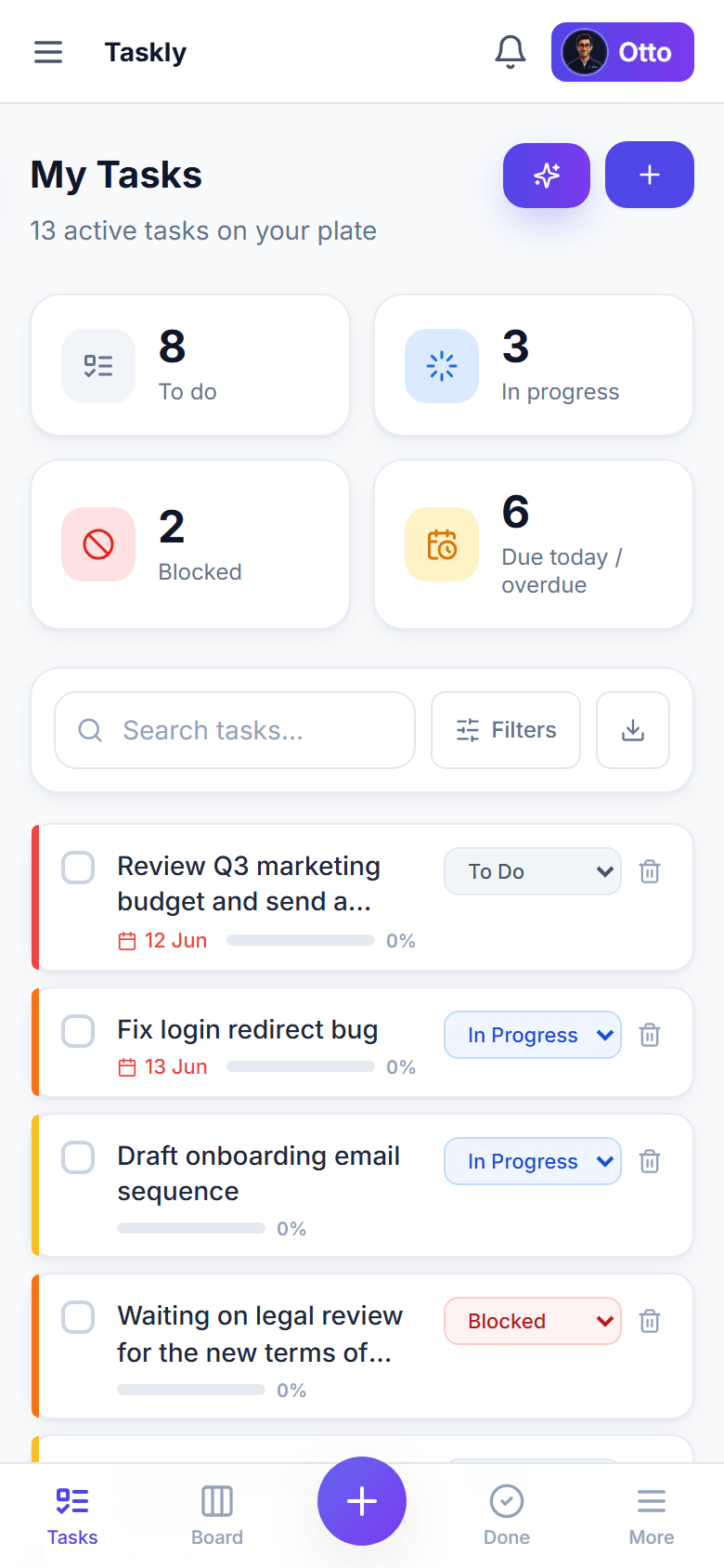 Taskly task list on mobile
