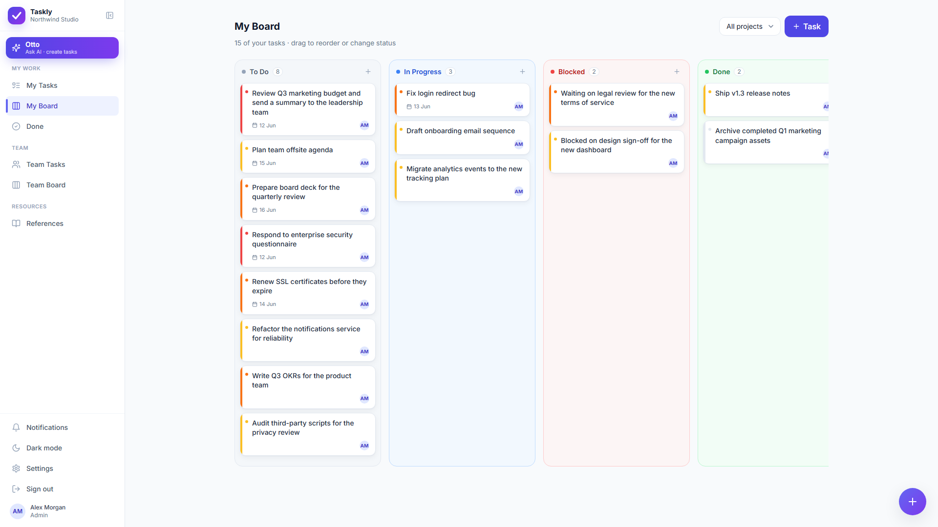 Taskly Kanban board