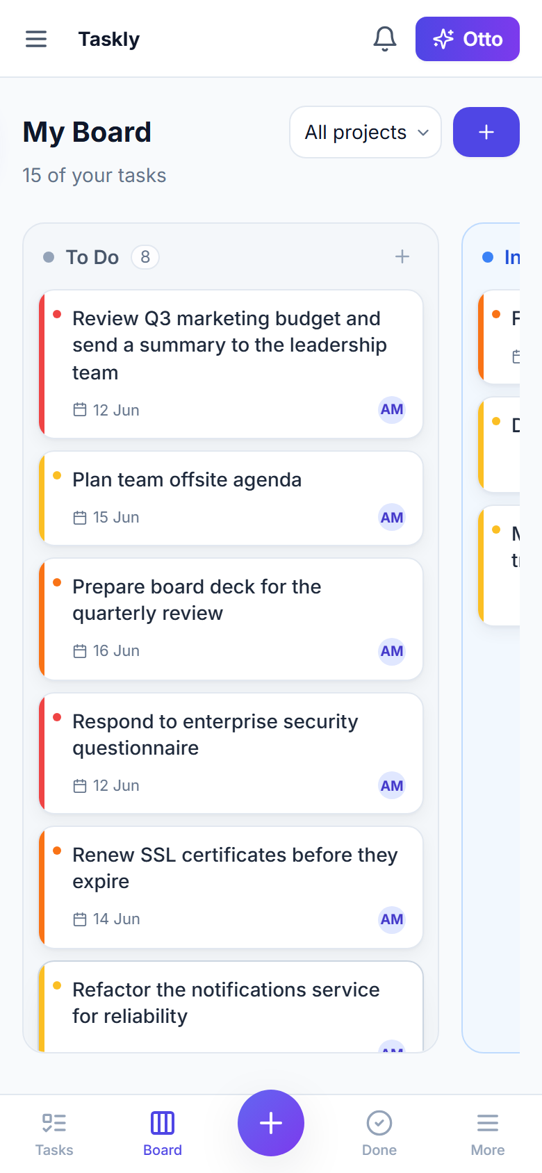 Taskly board on mobile