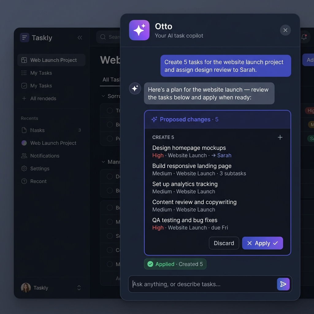 Otto proposing new tasks to create